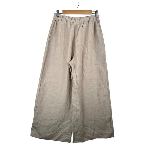 Man In the Studio Linen palazzo pants Beige coastal wide leg sz M - Picture 3 of 9